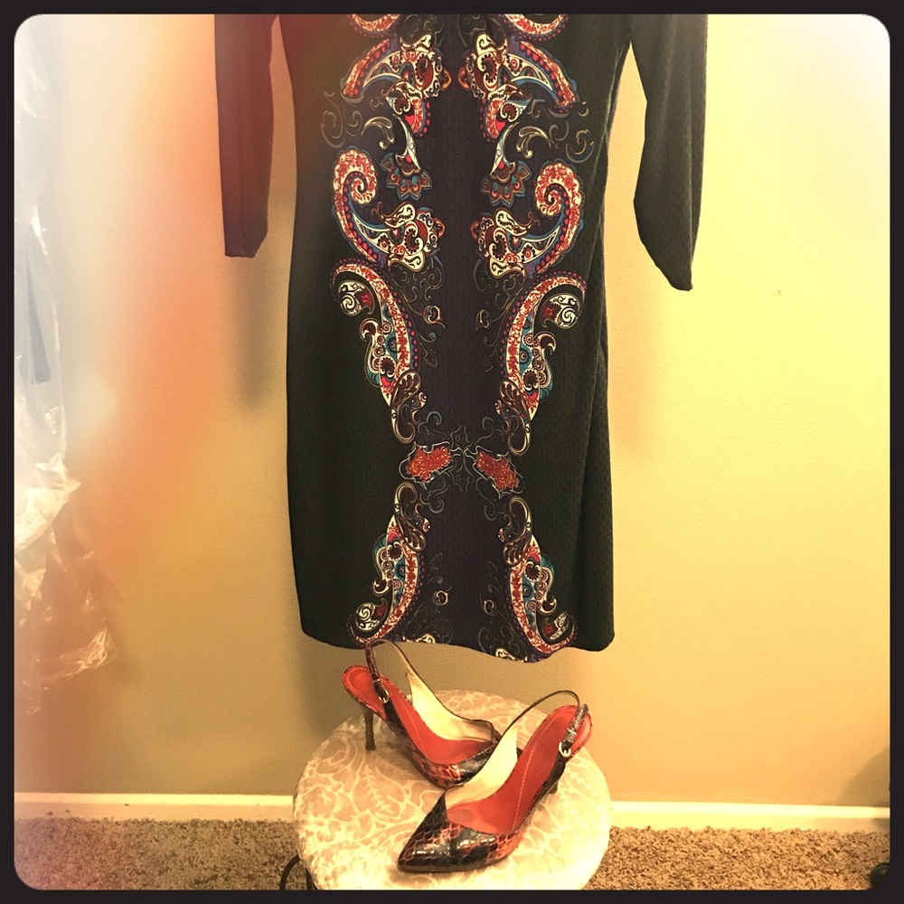 Paisley/snakeskin pattern dress.